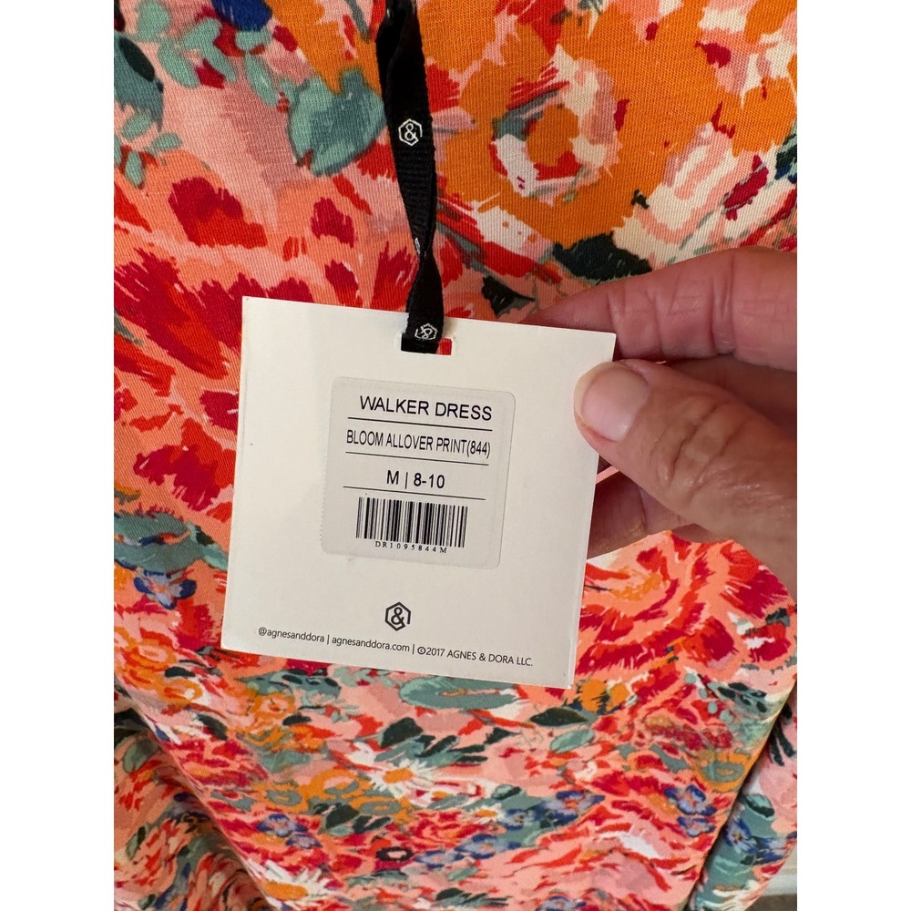 Agnes & Dora Walker Dress Bloom Allover Print Floral Smocked Sleeve Pink Medium - Picture 3 of 5